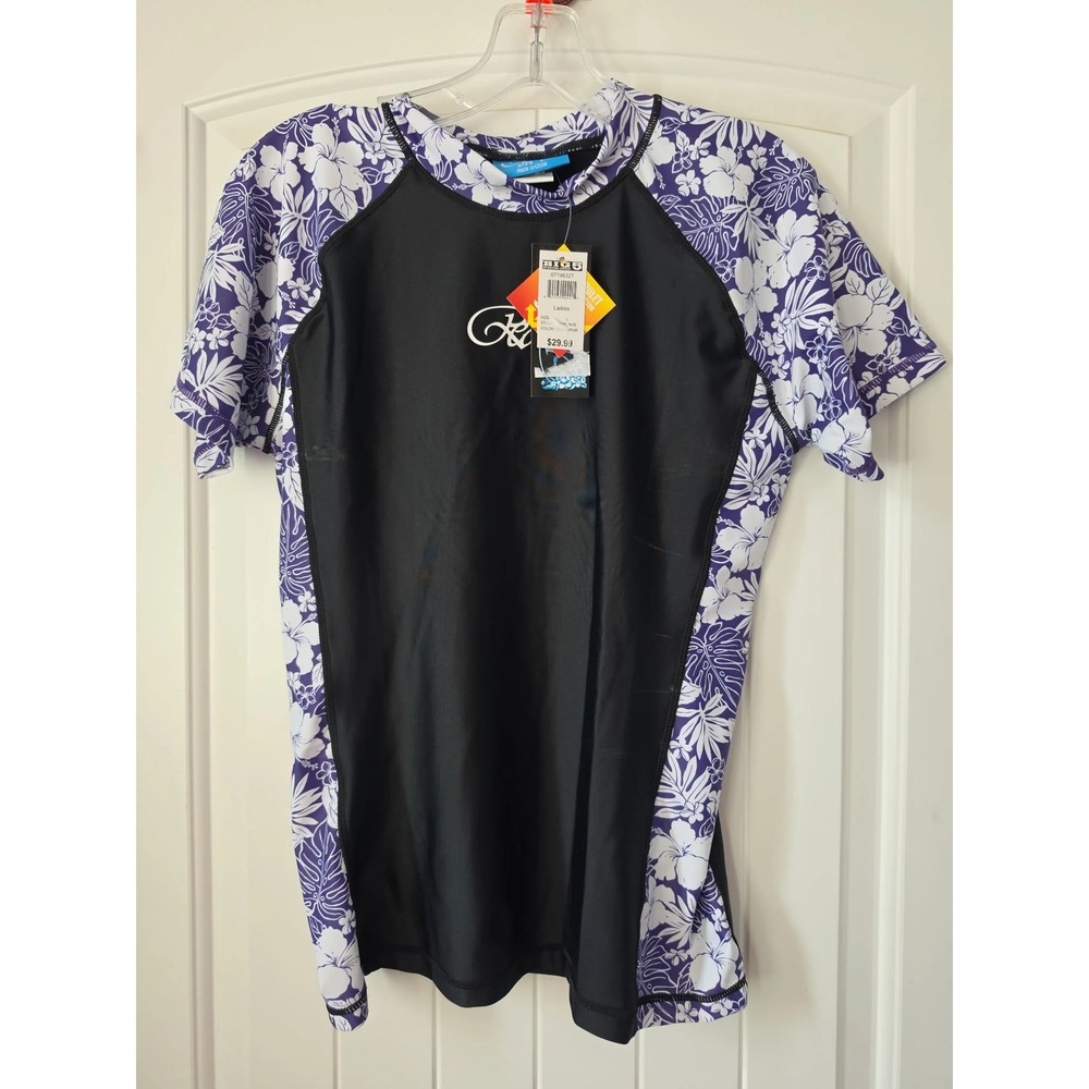 Realm Women's Rash Guard, Black/Purple, Size Large